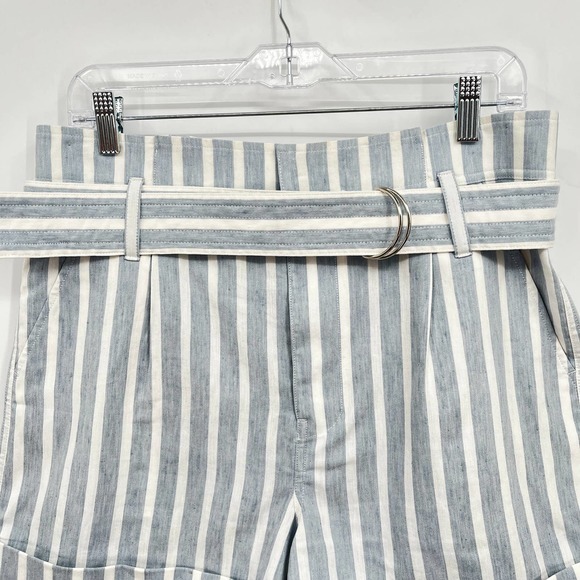 Frame Chambray and White Stripe Paperbag A-Line Linen Blend Shorts Size 6 - Picture 5 of 11